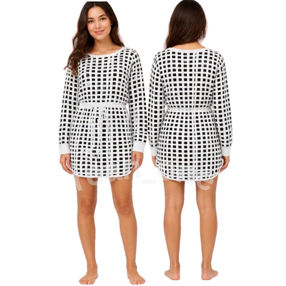 Alternative Women's Black/White Tie Waist Stowaway Tunic Sweater Dress Small